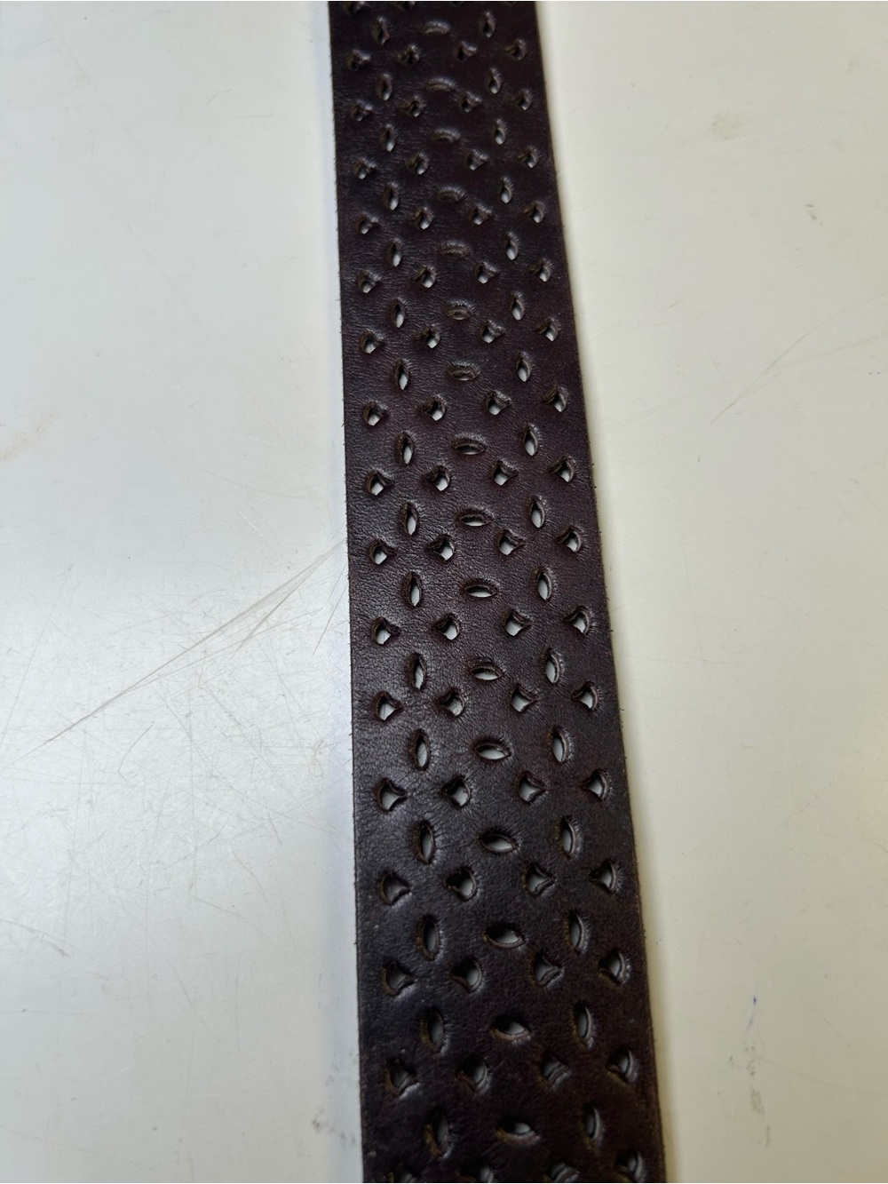 Brown Perforated Leather Belt Wrapped Buckle Whipstitch Detail One Size/L - Picture 11 of 12